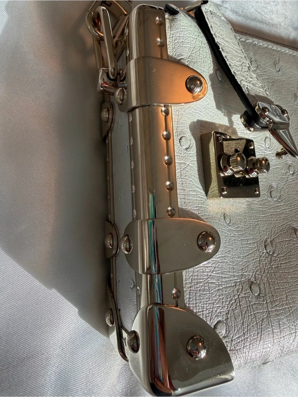 Louis Vuitton Iridescent Ostrich Leather Bag with Gold Chain & Crossbody Strap
